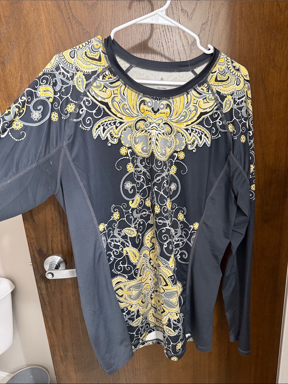 Women’s Athleta Long Sleeve Performance Top — Charcoal with Yellow Paisley Print